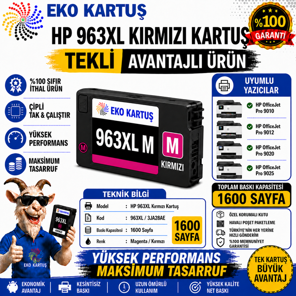Hp Officejet Pro 963xl KIRMIZI (MAGENTA) Muadil Kartuş