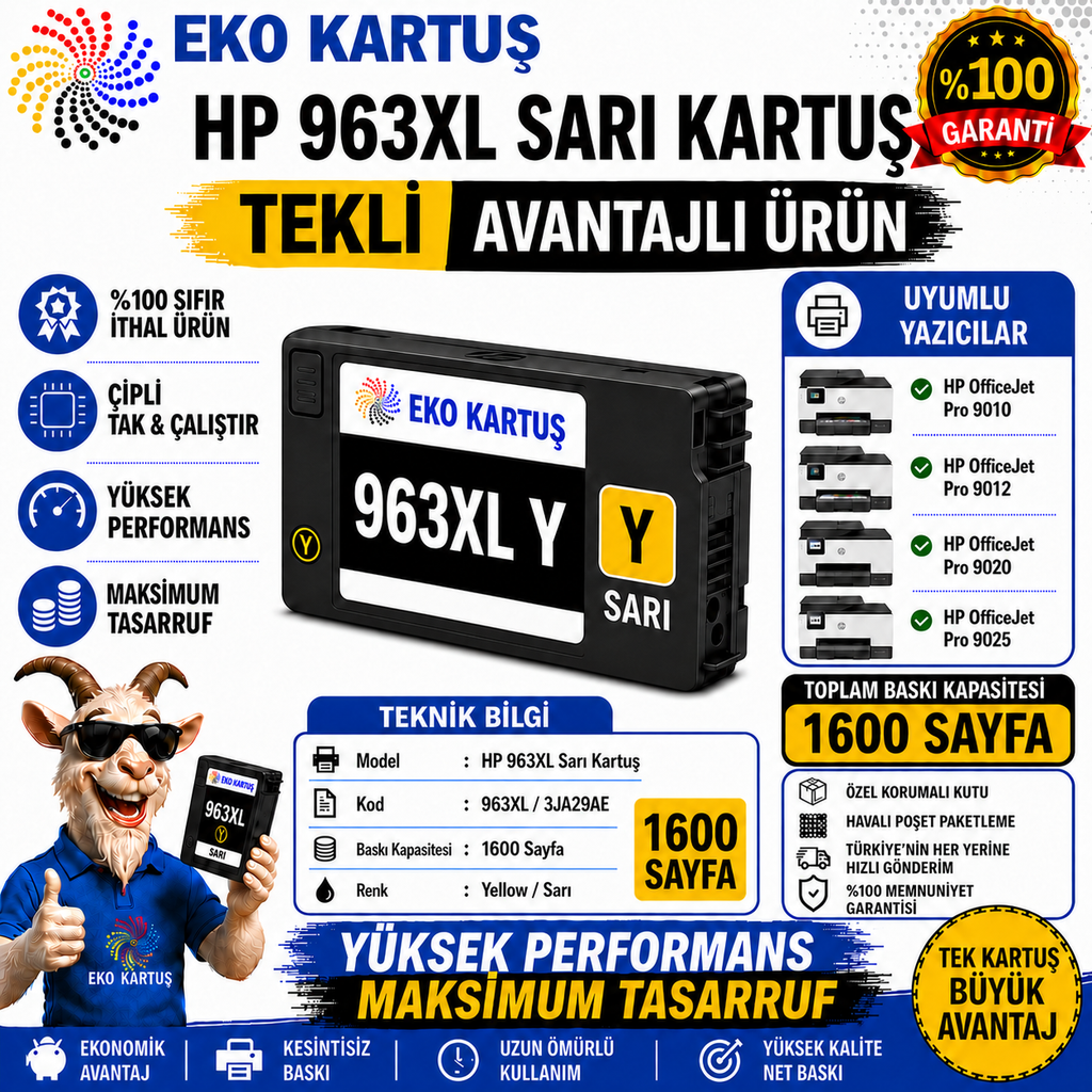 Hp Officejet Pro 963xl SARI (YELLOW) Muadil Kartuş