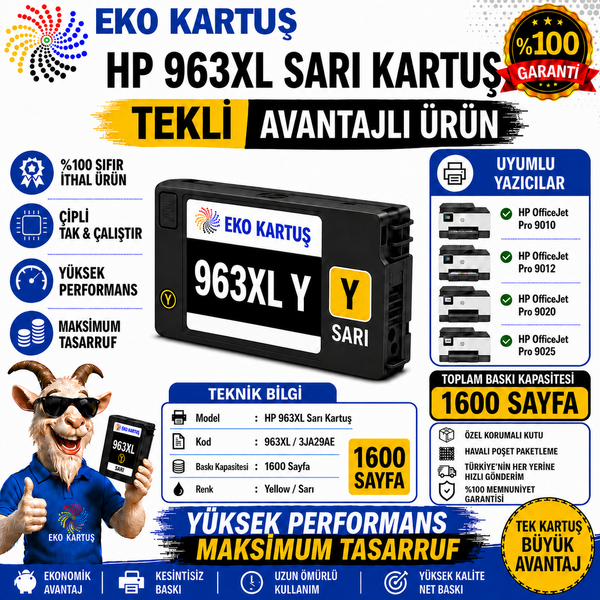 Hp Officejet Pro 963xl SARI (YELLOW) Muadil Kartuş