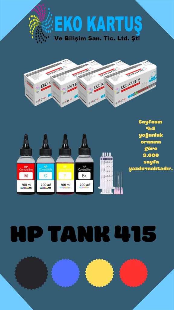 Hp Ink Tank 415 Uyumlu Mürekkep Seti (4x100) 3000 Sayfa Baskı