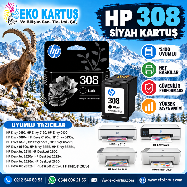 HP 308 SİYAH ORİJİNAL KARTUŞU – 7FP21UE