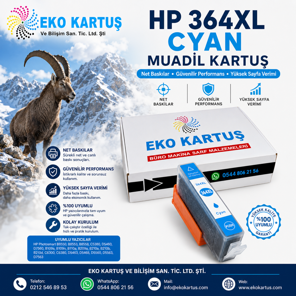 HP 364XL BLUE Yüksek Kapasiteli Muadil Kartuş CB323E