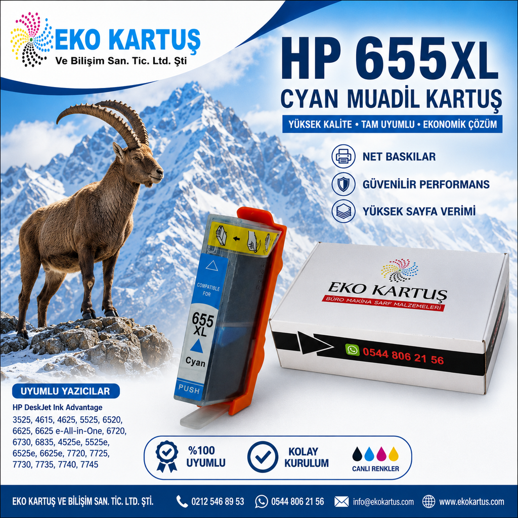 HP 655XL BLUE Yüksek Kapasiteli Muadil Kartuş CZ110AE