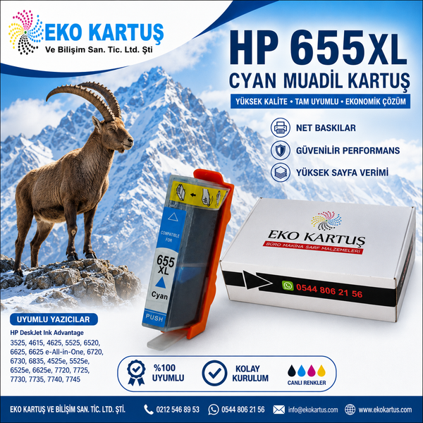 HP 655XL BLUE Yüksek Kapasiteli Muadil Kartuş CZ110AE