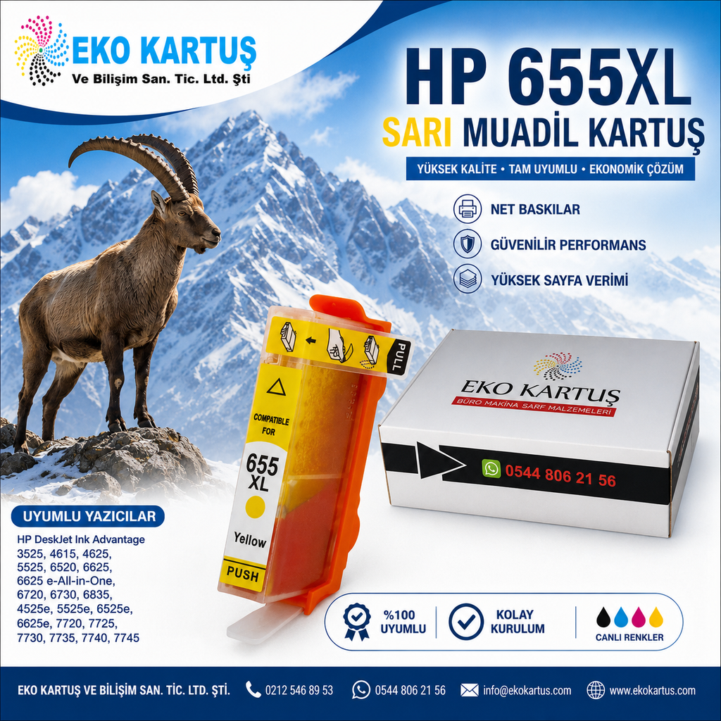 HP 655XL YELLOW Yüksek Kapasiteli Muadil Kartuş CZ112AE