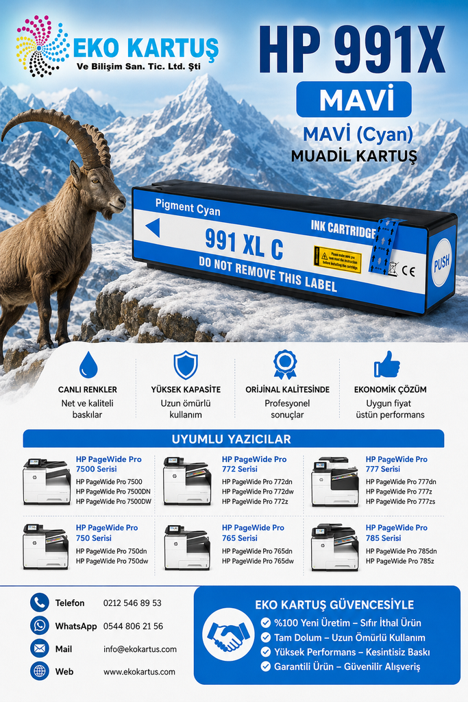 HP 991X MAVİ Muadil Kartuş – M0J90AE 16K
