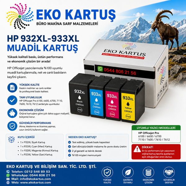 Hp Officejet 6100 MUADİL KARTUŞ 4 RENK 932XL -933XL SET