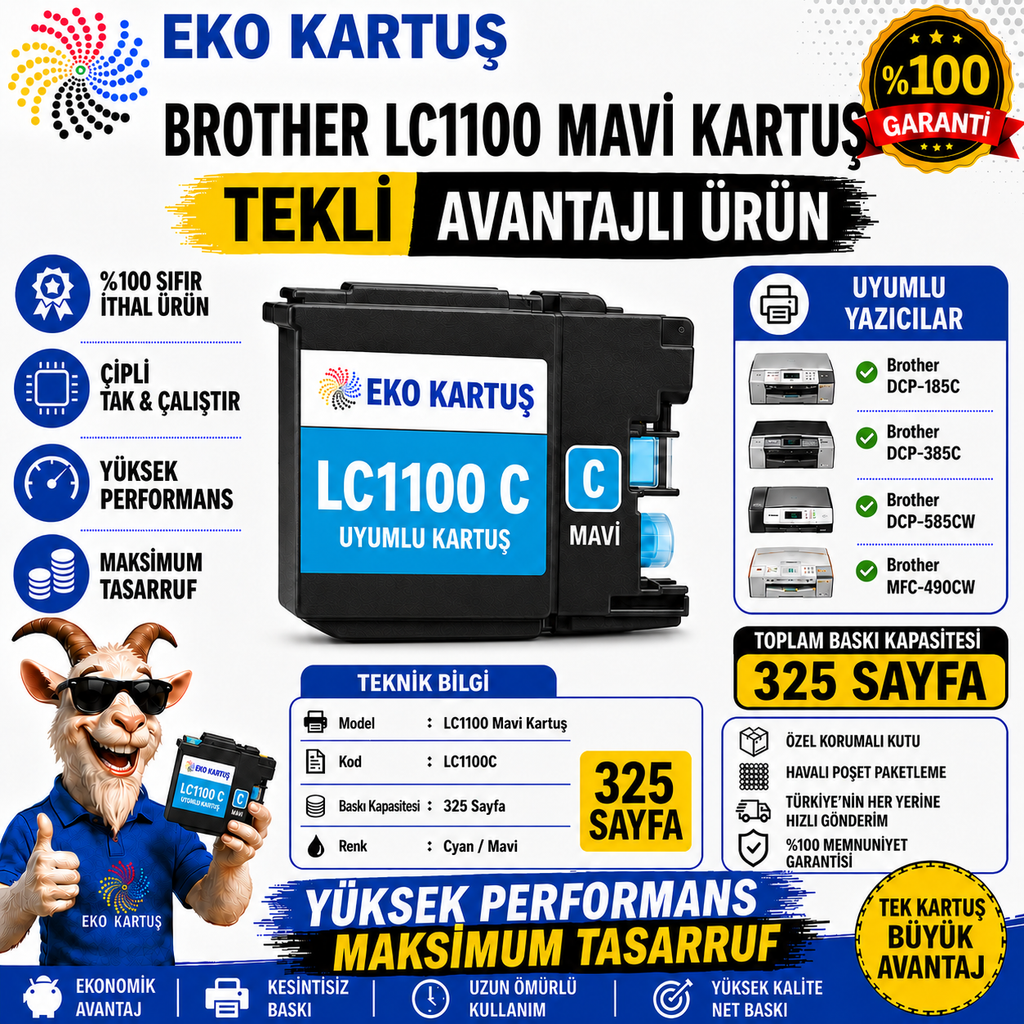 Brother LC1100 CYAN MUADİL KARTUŞ