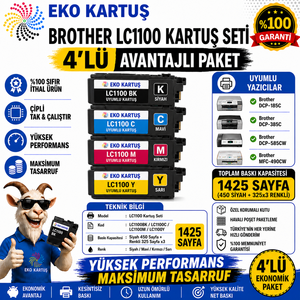 Brother LC1100 4 RENK MUADİL KARTUŞ SETİ