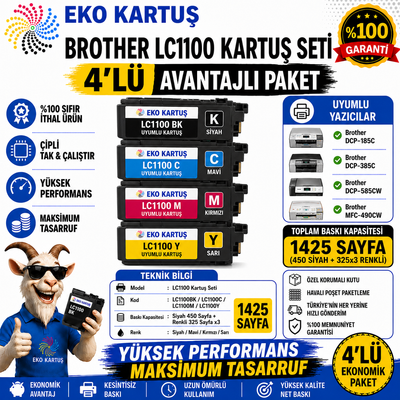 Brother LC1100 4 RENK MUADİL KARTUŞ SETİ (LC67-LC11-LC16-LC38-LC61-LC65)