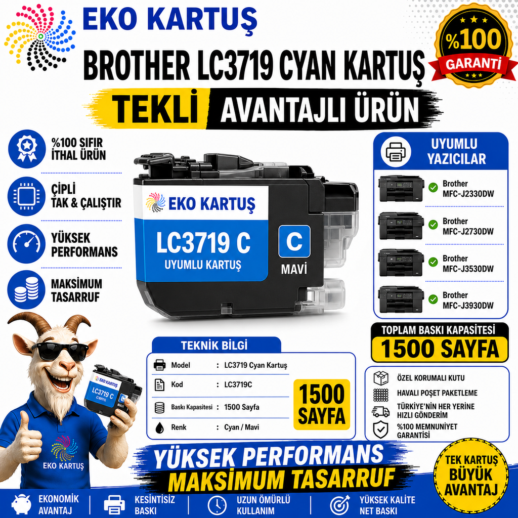 Brother  LC3719XL  CYAN Muadil Kartuş   1500 SAYFA