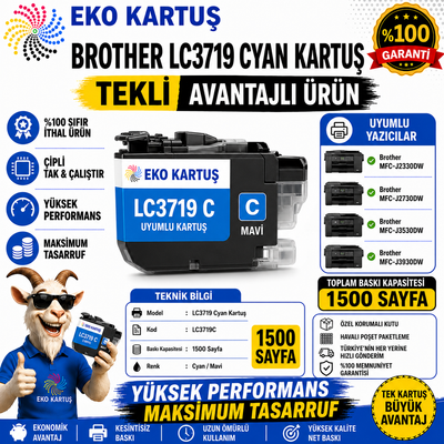 Brother  LC 3719XL  CYAN Muadil Kartuş   1500 SAYFA