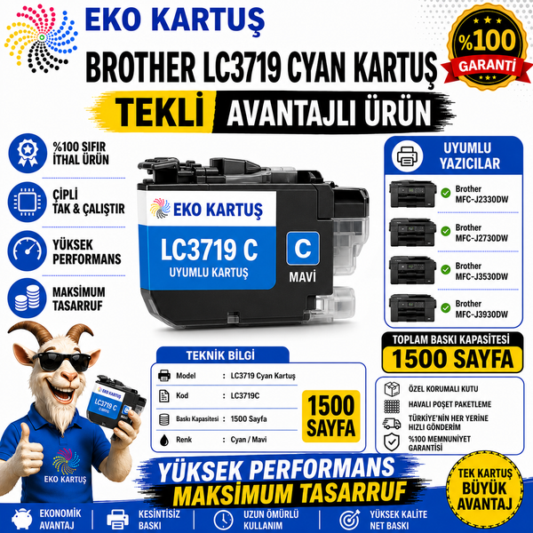 Brother  LC3719XL  CYAN Muadil Kartuş   1500 SAYFA