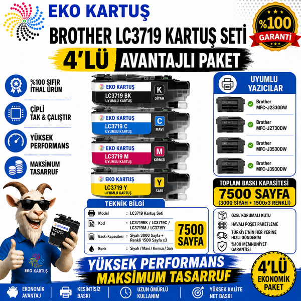 Brother LC3719XL PLOTER Muadil Kartuş 4 RENK SET