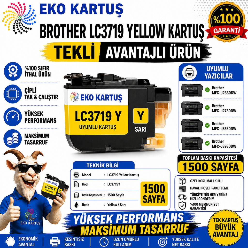 Brother  LC3719XL  YELLOW Muadil Kartuş   1500 SAYFA