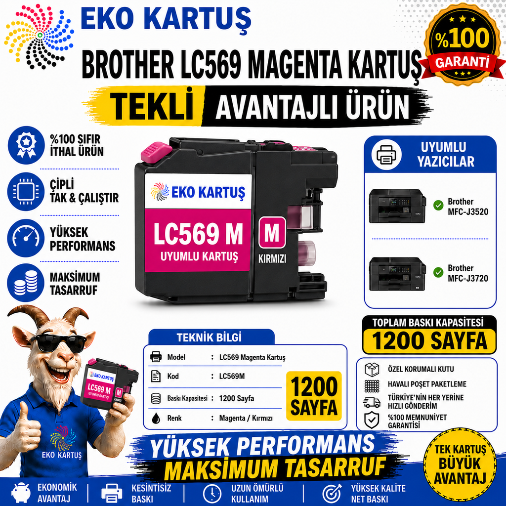 Brother LC565XL MAGENTA MUADİL KARTUŞ J2310, J2510, J3520, J3720