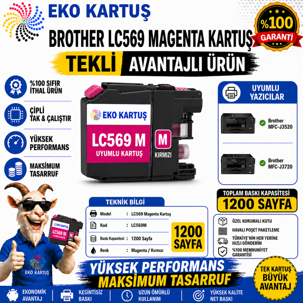 Brother LC565XL MAGENTA MUADİL KARTUŞ J2310, J2510, J3520, J3720