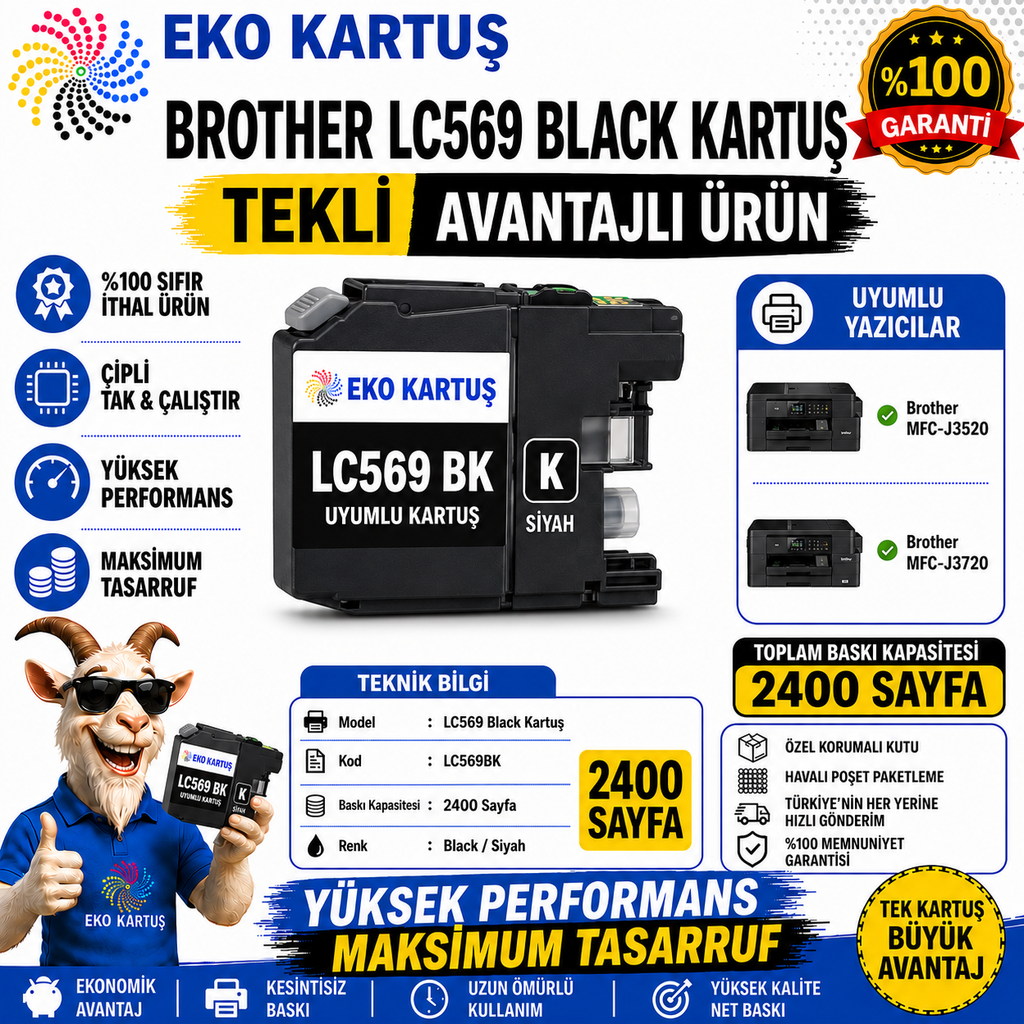 Brother LC569XL BLACK  MUADİL KARTUŞ J2310, J2510, J3520, J3720