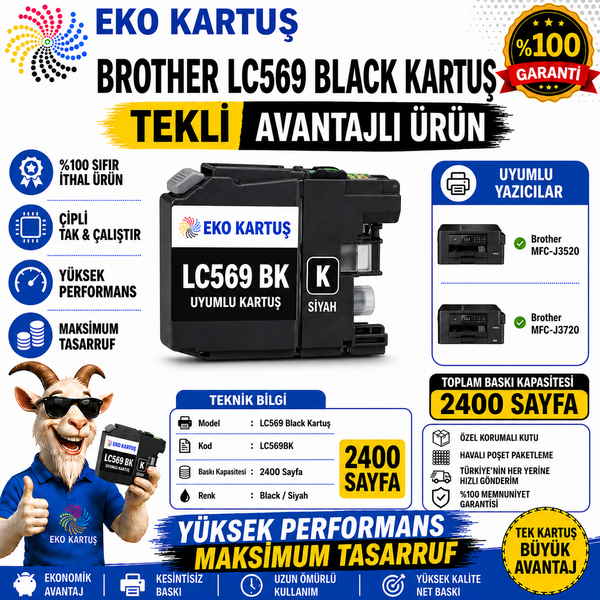 Brother LC569XL BLACK  MUADİL KARTUŞ J2310, J2510, J3520, J3720