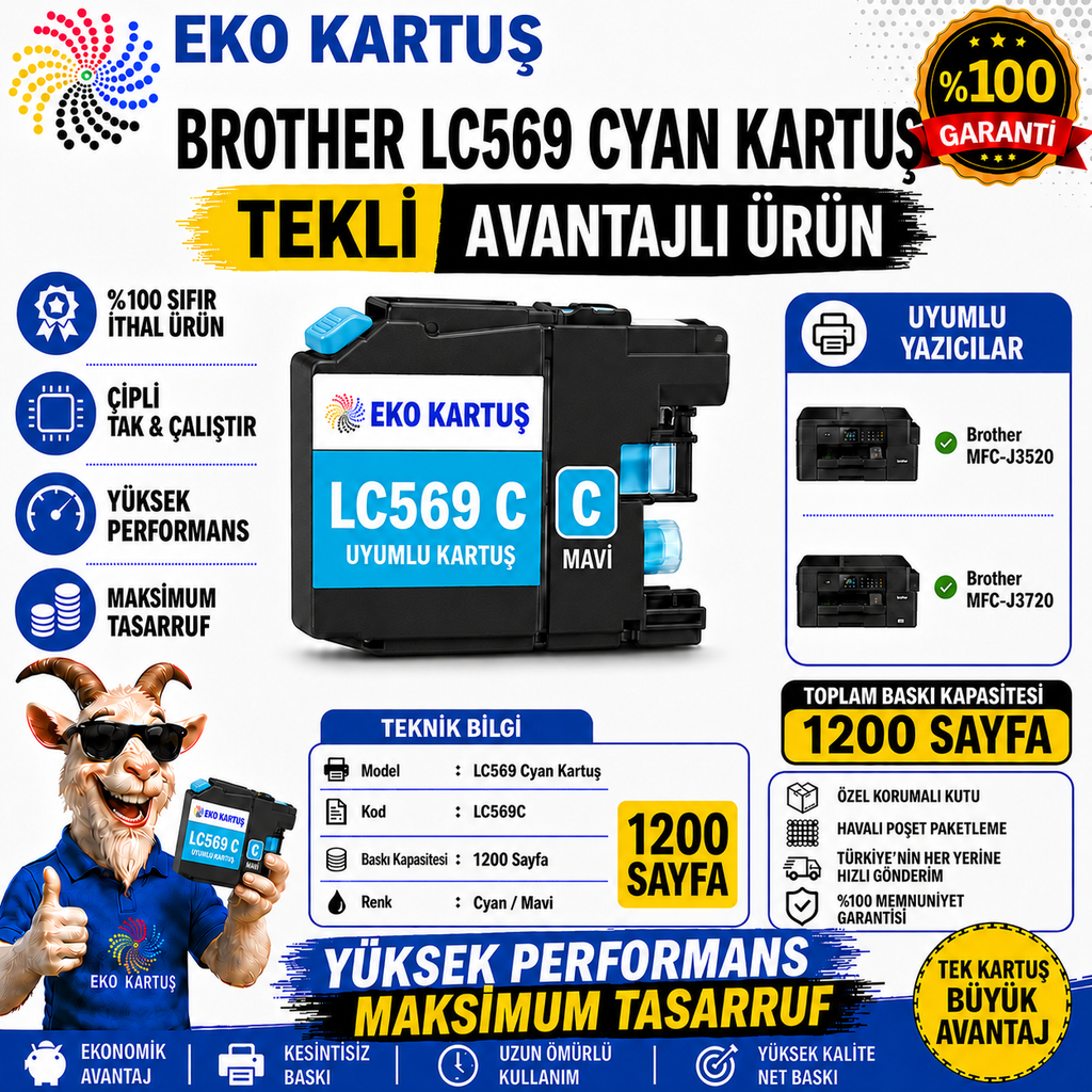 Brother LC565XL CYAN MUADİL KARTUŞ J2310, J2510, J3520, J3720