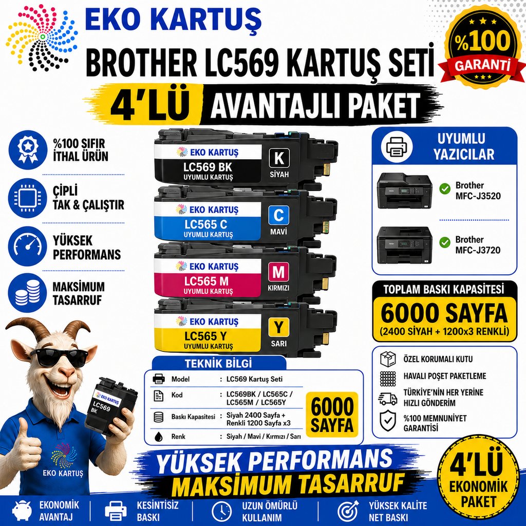 Brother LC565XL - LC569XL 4 Renk UYUMLU KARTUŞ