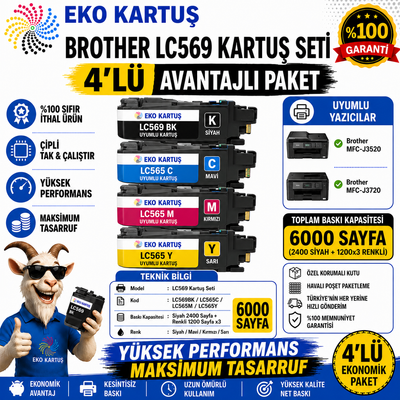 Brother MFC-J2310- LC565XL - LC569XL 4 Renk MUADİL KARTUŞ