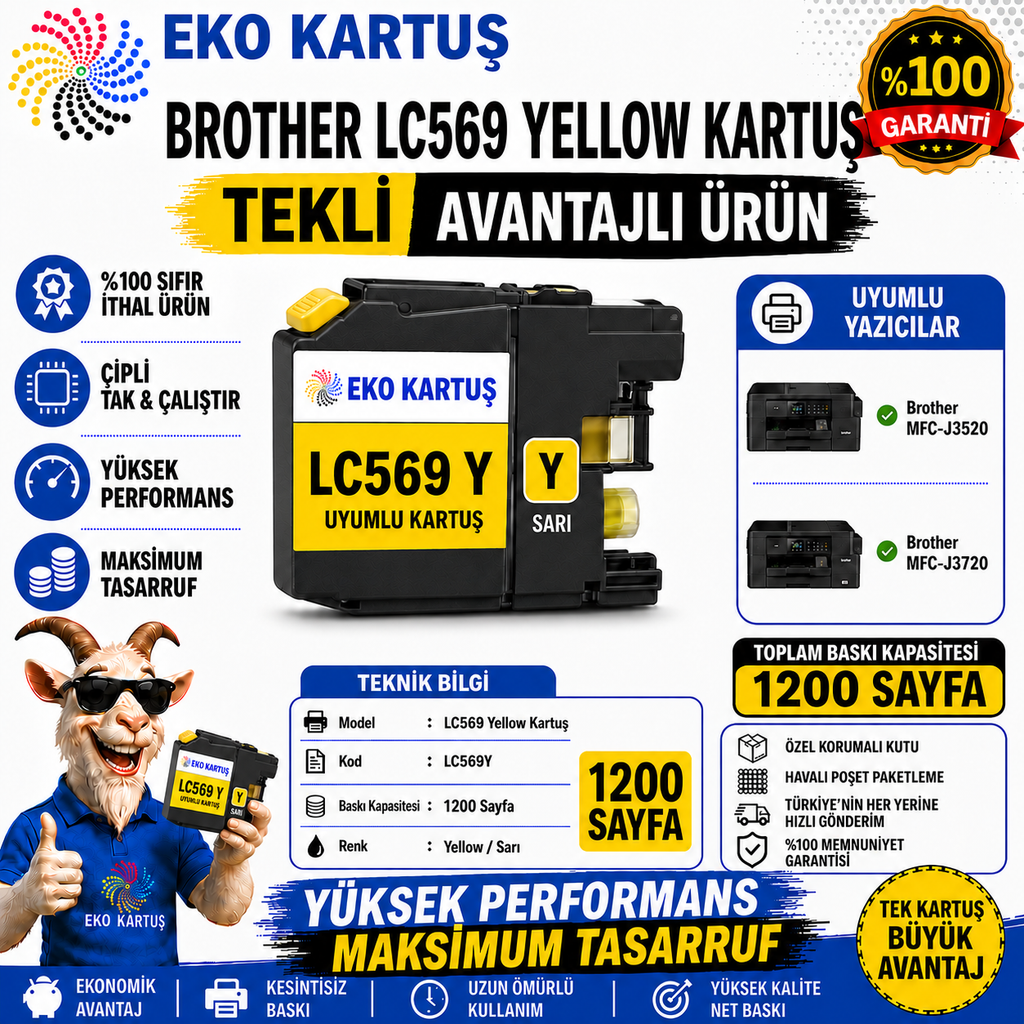 Brother LC565XL YELLOW MUADİL KARTUŞ J2310, J2510, J3520, J3720