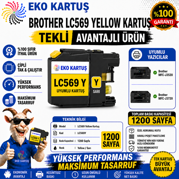 Brother LC565XL YELLOW MUADİL KARTUŞ J2310, J2510, J3520, J3720
