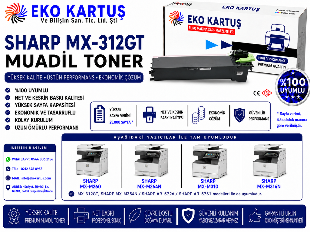 Sharp MX-M314N Muadil Toner MX-312GT