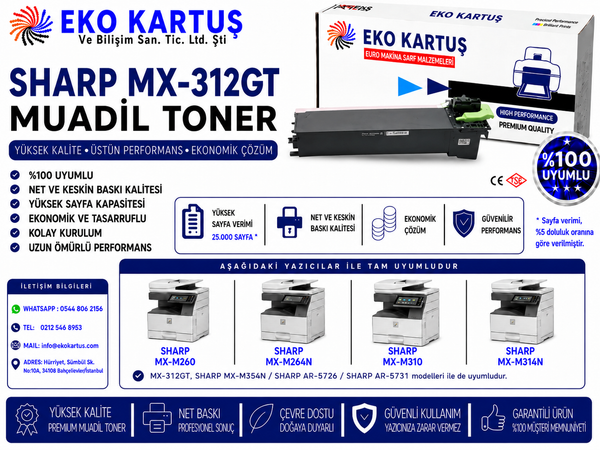 Sharp MX-M314N Muadil Toner MX-312GT