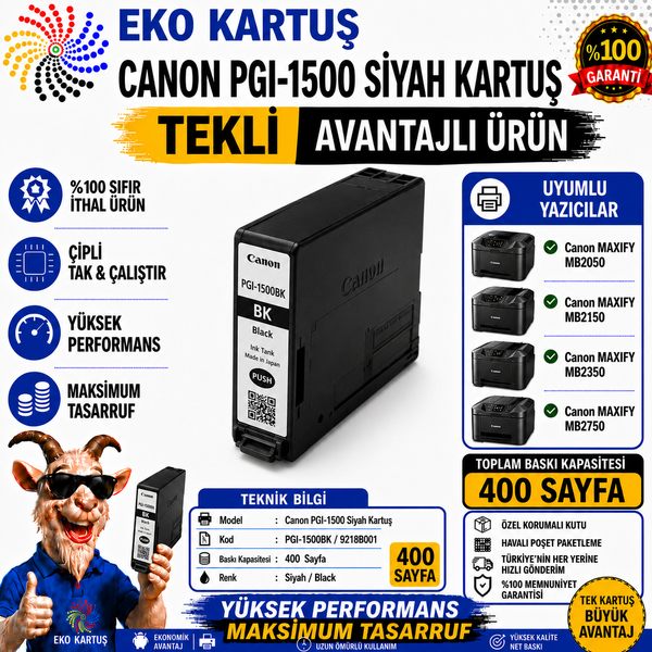 Canon PGI-1500XL SİYAH Yüksek Kapasiteli Muadil Kartuş 9182B001