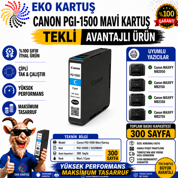 Canon PGI-1500XL MAVİ Yüksek Kapasiteli Muadil Kartuş 9193B001