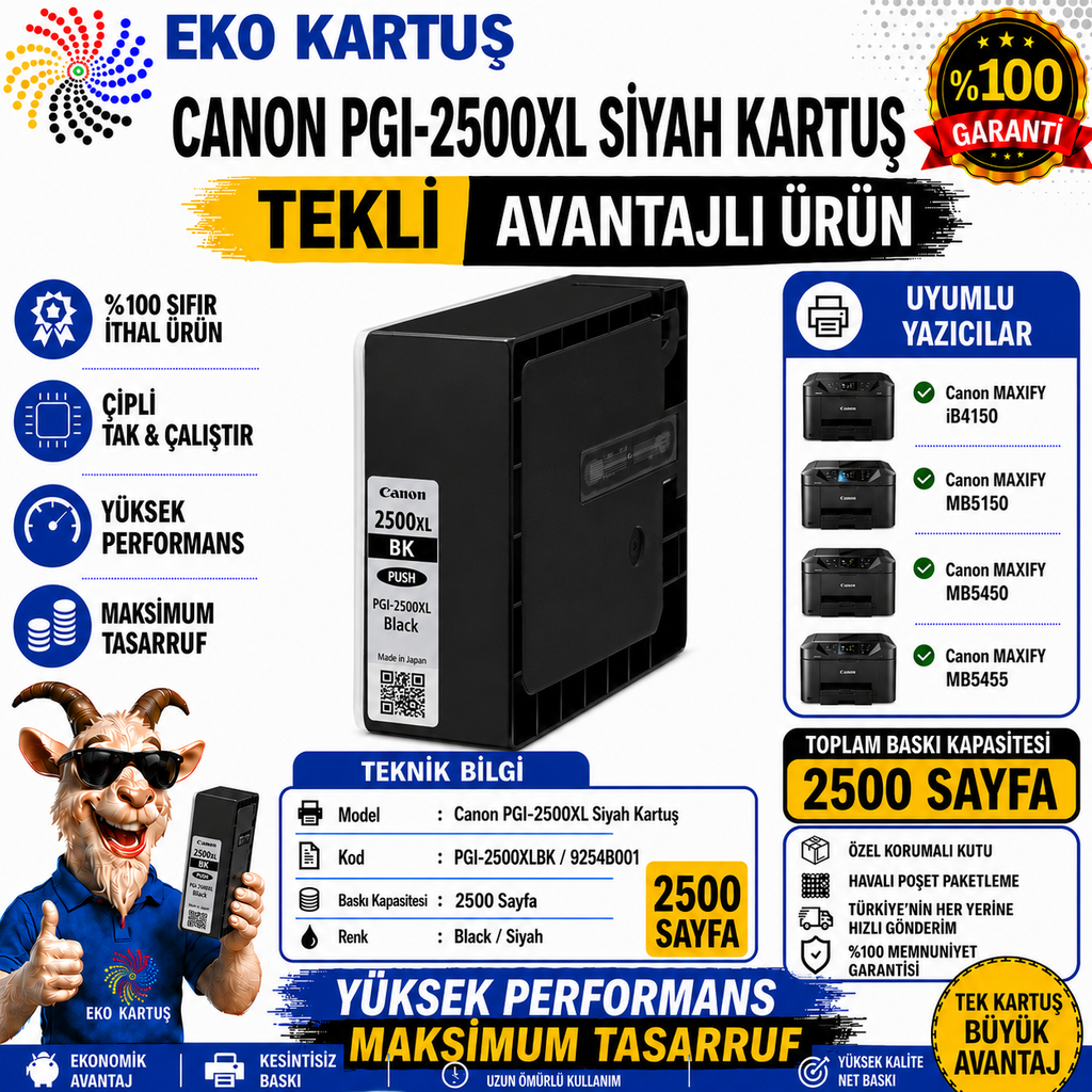 Canon PGI-2500XL SİYAH Yüksek Kapasiteli Muadil Kartuş 9254B001