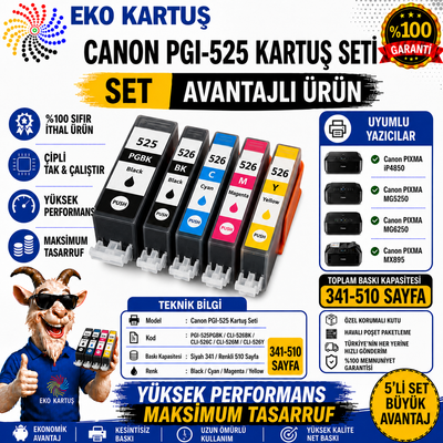 Canon Pixma MG6100  PGI-525-CLI-526  MUADİL KARTUŞ 5 Renk SET