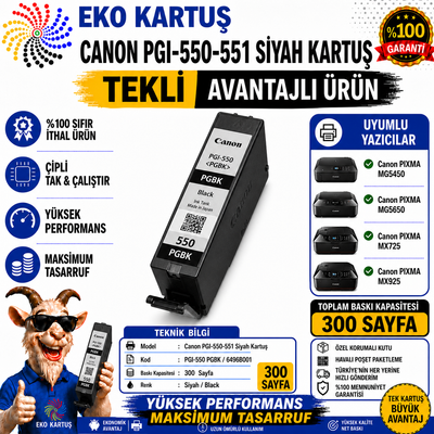 Canon PGI-550XL Siyah Yüksek Kapasiteli Muadil Kartuş 6431B001