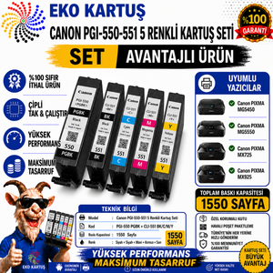 Canon Pixma MX-725 PGI 550XL / CLİ 551XL 5 RENK MUADİL KARTUŞ