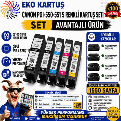 Canon PGI-550XL CLI 551XLYüksek Kapasiteli Muadil Kartuş Seti