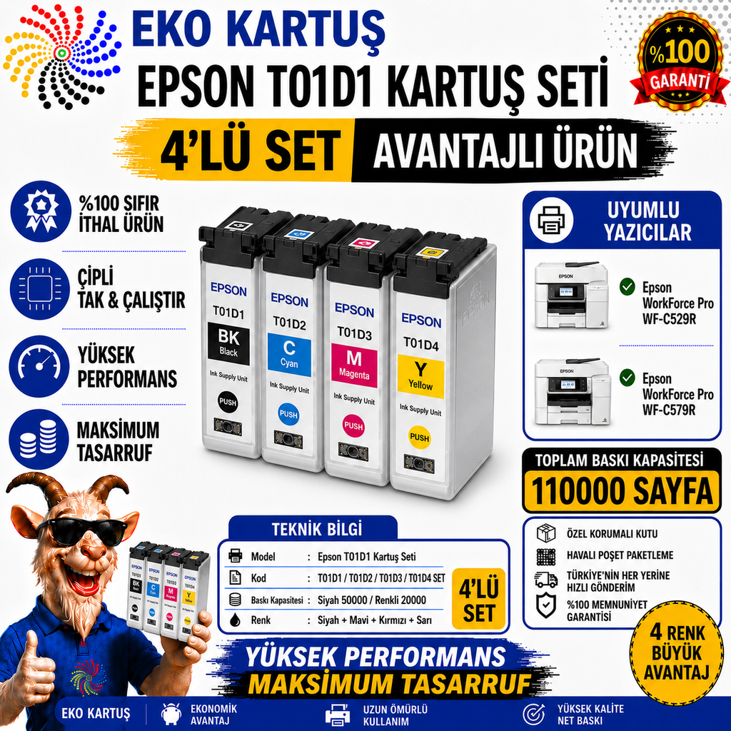Epson T01D1/2/3/4 Yüksek Kapasiteli Muadil Kartuş