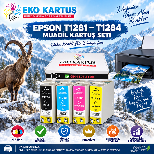 Epson  (T1281-T1282-T1283-T1284 )Muadil Kartuş  SX125 /  SX130 /  SX230 /  SX235W /  SX420W