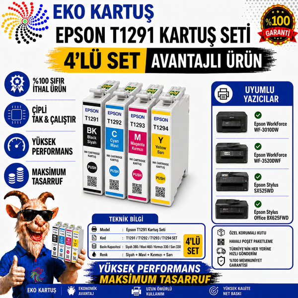Epson Stylus Office BX-525WD Muadil Kartuş T1291 T1292 T1293 T1294 MUADİL KARTUŞ