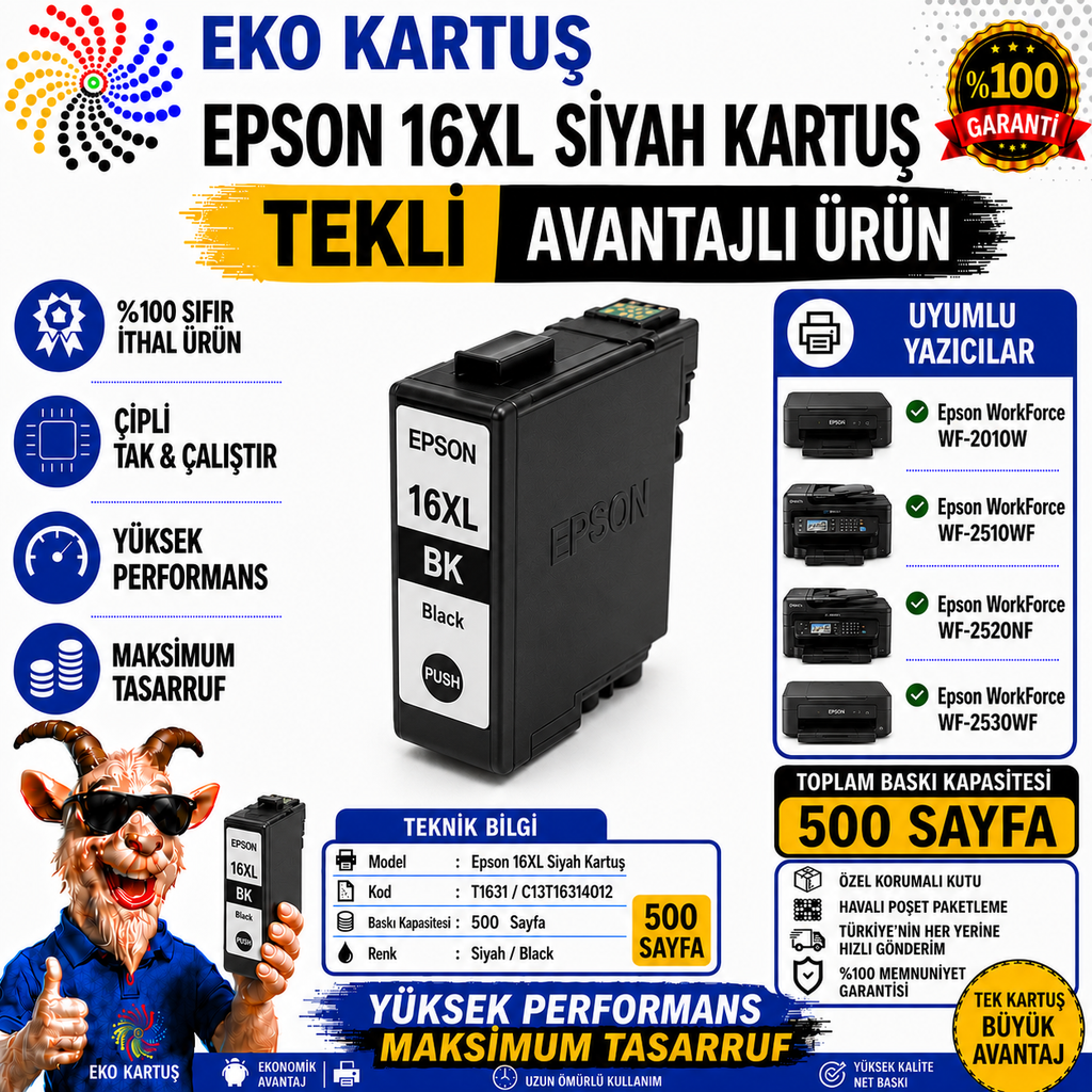 Epson 16XL T1631  BLACK Muadil Kartuş