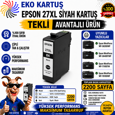 Epson 27XL T2711 BLACK Yüksek Kapasiteli Muadil Kartuş C13T27114020