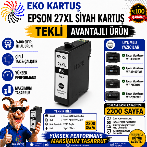 Epson 27XL T2711 BLACK Yüksek Kapasiteli Muadil Kartuş C13T27114020