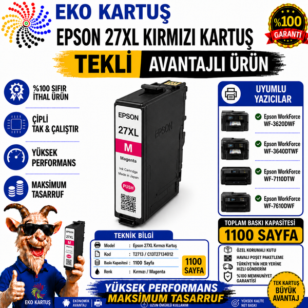 Epson 27XL T2713 RED Yüksek Kapasiteli Muadil Kartuş C13T27134020