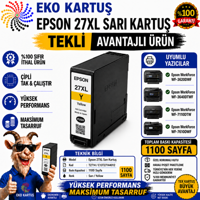 Epson 27XL T2714 YELLOW Yüksek Kapasiteli Muadil Kartuş C13T27144020