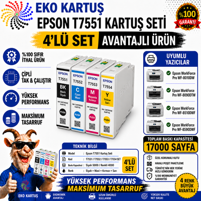 Epson T7551-T7552-T7553-T7554  4 Renk SET MUADİL KARTUŞ