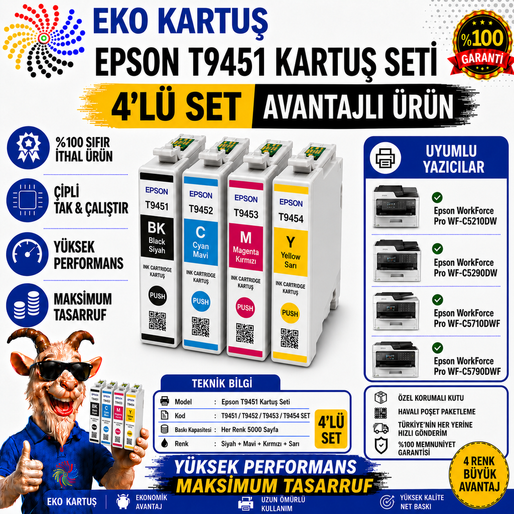 Epson WorkForce Pro WF-C5710DWF (T9451XL- T9452XL- T9453XL- T9454XL) MUADİL