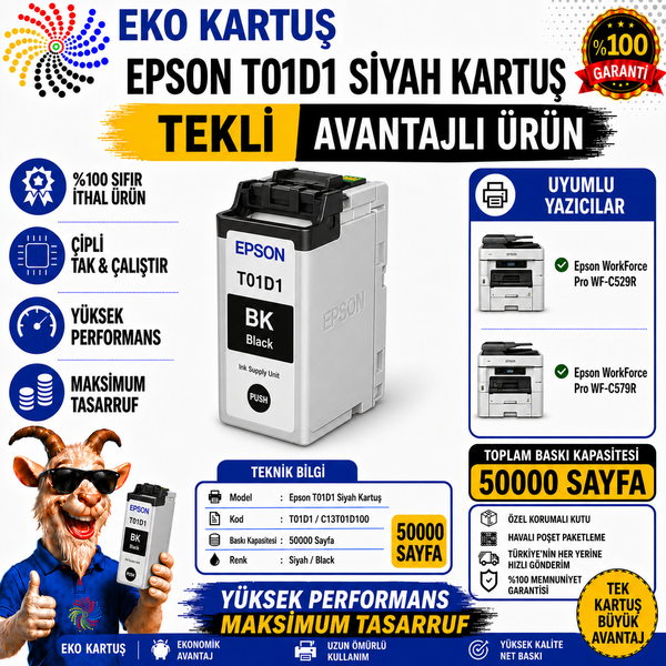 Epson T01C1 BLACK Muadil Kartuş C13T01C100