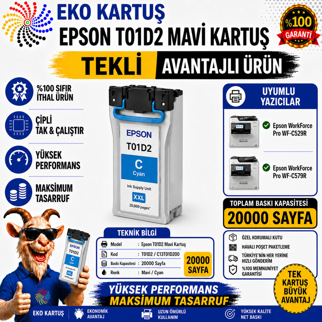 Epson T01C2 BLUE Muadil Kartuş C13T01C200