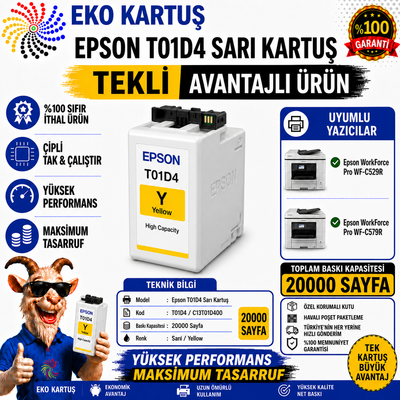 Epson T01D4 Sarı Yüksek Kapasiteli Muadil Kartuş C13T01D400